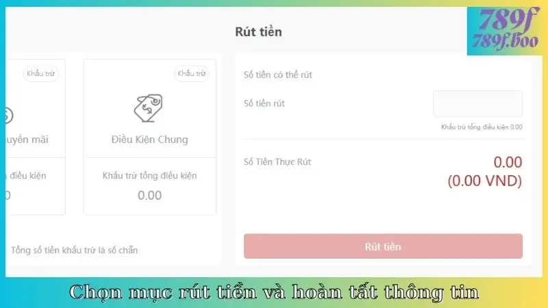 Chọn mục rút tiền và hoàn tất thông tin
